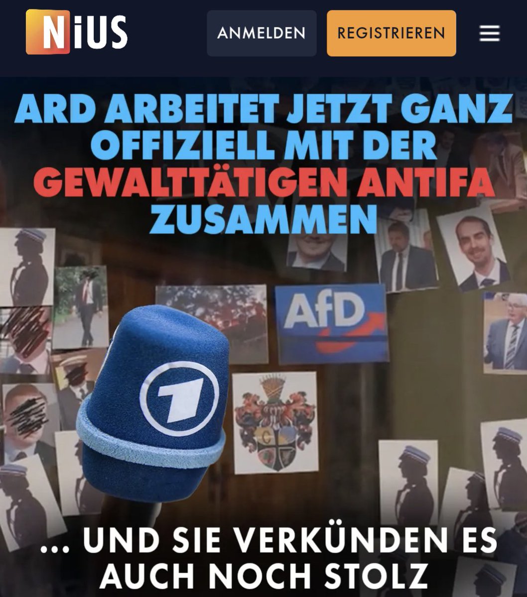 Voller Stolz verkündet die ARD ganz offiziell, dass sie jetzt mit der gewalttätigen Antifa zusammenarbeitet. Mit den Leuten, die Anschläge und Angriffe auf Politiker planen und umsetzen. nius.de/medien/ard-arb…