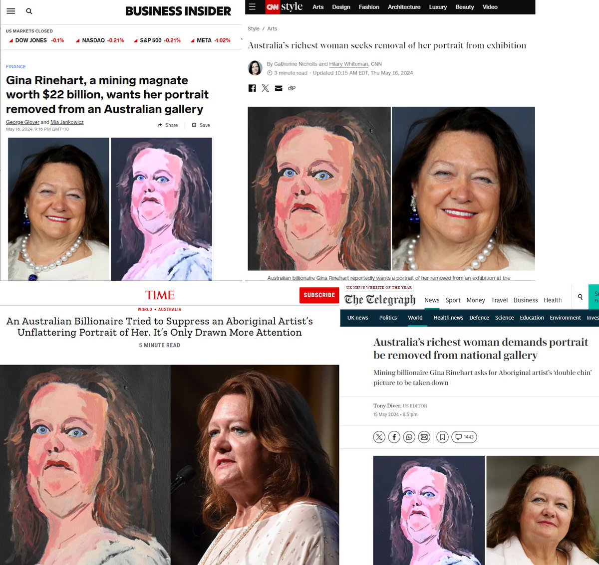 Gina Rinehart tried to stop a handful of Canberra art hipsters from seeing this picture of her, so now the whole world has seen it. 

But please tell me again how billionaires are naturally smarter than the rest of us.