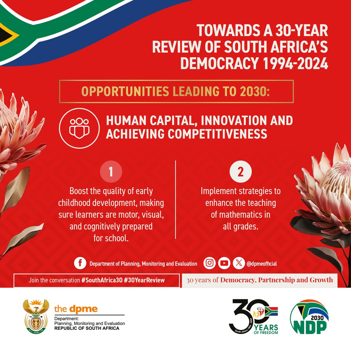 Chapter 2 of the #30YearReview report on 🇿🇦's democracy: HUMAN CAPITAL, INNOVATION & ACHIEVING COMPETITIVENESS. Read the report here: online.fliphtml5.com/xdpr/rmgt/#p=8 #SouthAfrica30 🇿🇦