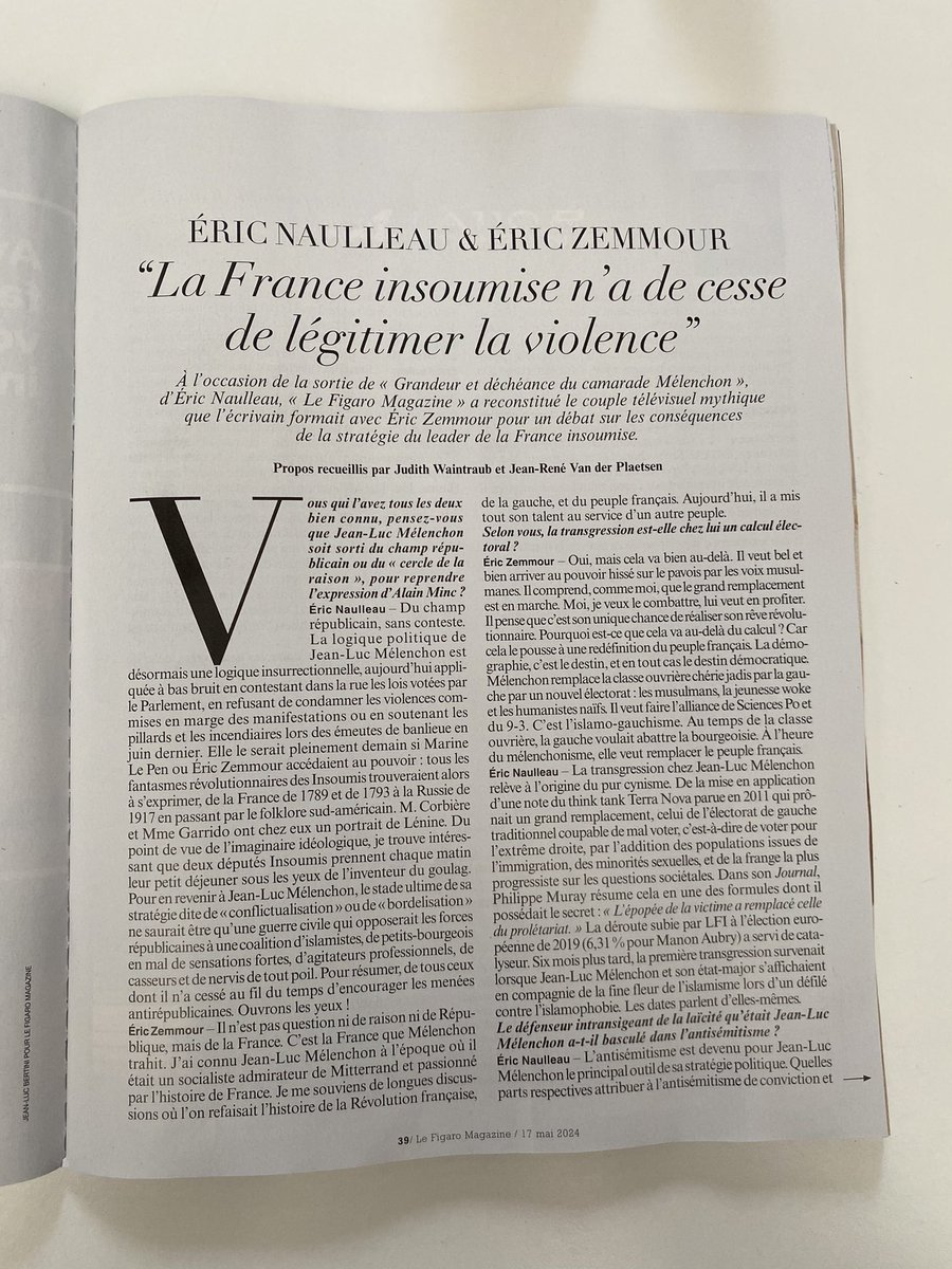 Reconstitution de ligue dissoute dans Le Figaro Magazine. Avis à la population : un entretien croisé qui décoiffe ! @Le_Figaro @ZemmourEric