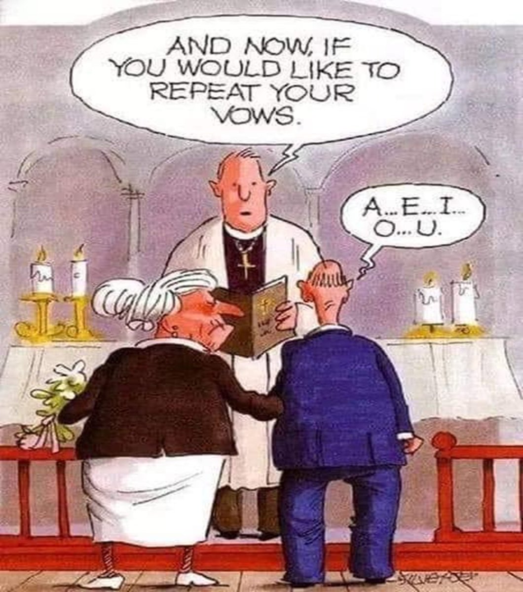 #FridayFunny And now, if you'd like to repeat your vows. A...E...I...O...U.