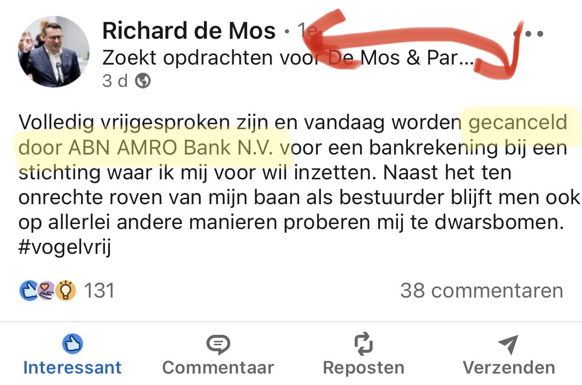 Eerst wordt Richard de Mos onterecht verdacht door het OM.

Nu wordt hij geweigerd door de bank.

Wat is er in godsnaam aan de hand in Nederland?

Waarom wordt @RicharddeMos tegengewerkt?