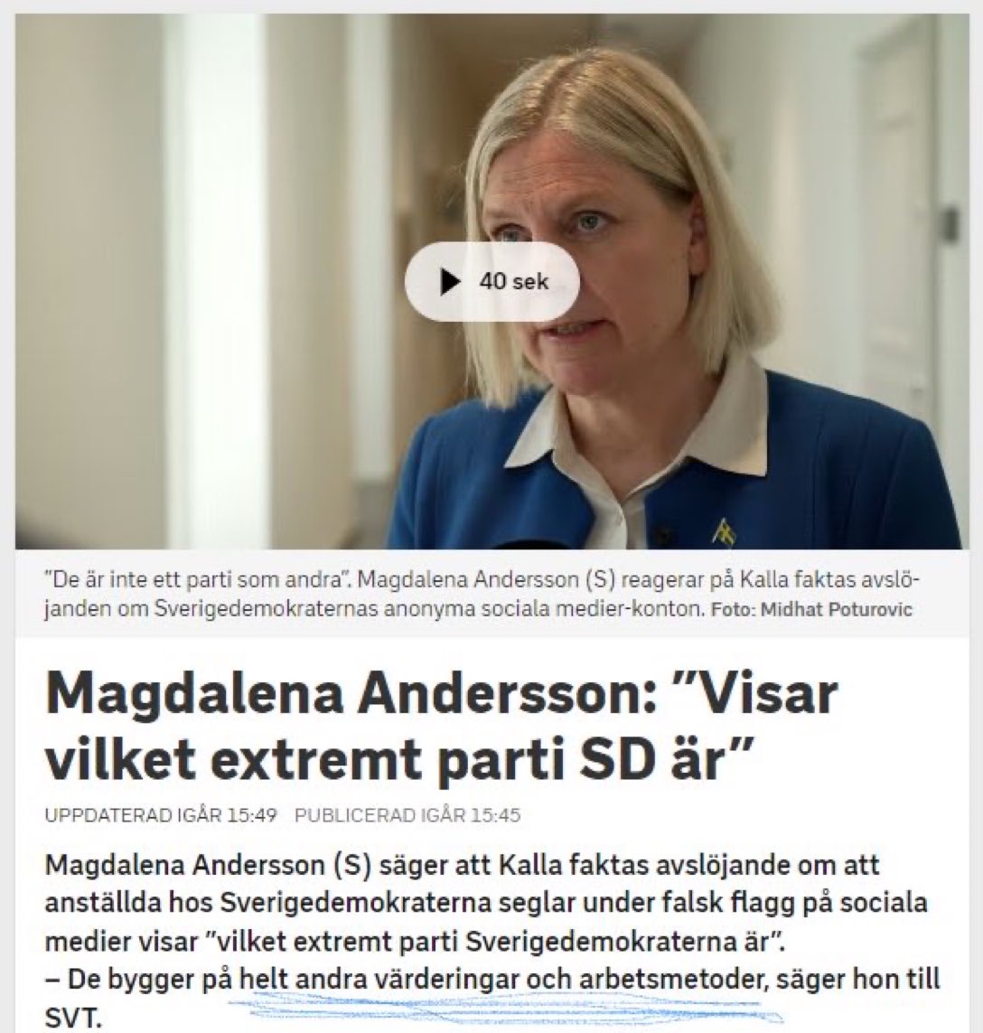 Drevet mot SD anmäls av Myndigheten för psykologiskt försvar. Det innebär ju faktiskt att alla partier som deltagit i drevet köpt innehållet i en påverkanskampanj……..
Och dom anser att SD är en fara för landet!