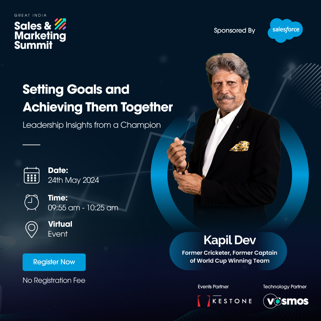 Delve into the riveting world of goal-setting strategies for champions with the iconic Kapil Dev himself! 📅 24th May 2024 ⏰ 09:55 am - 10:25 am Register here: bit.ly/4a9BhjN 🎟️📅 #KapilDev #GISMS2024 #GreatIndiaSummit #KeynoteSession #Salesforce #GISMS #B2BEvent