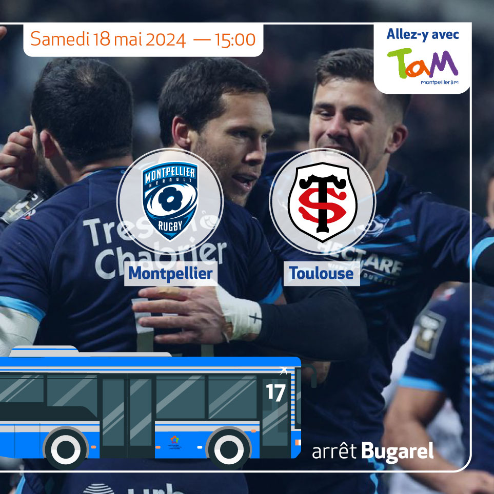 🏈 ALLEZ-Y AVEC TaM

Le @MHR_officiel affronte le @StadeToulousain ce samedi au GGL Stadium.

📍 TaM vous-y amène :
🚌 2 bus assureront la navette entre Sabines et le stade GGL
🚌 Ligne 17, arrêt Bugarel

Habitants de @Montpellier3m , allez-y avec votre Pass gratuité !