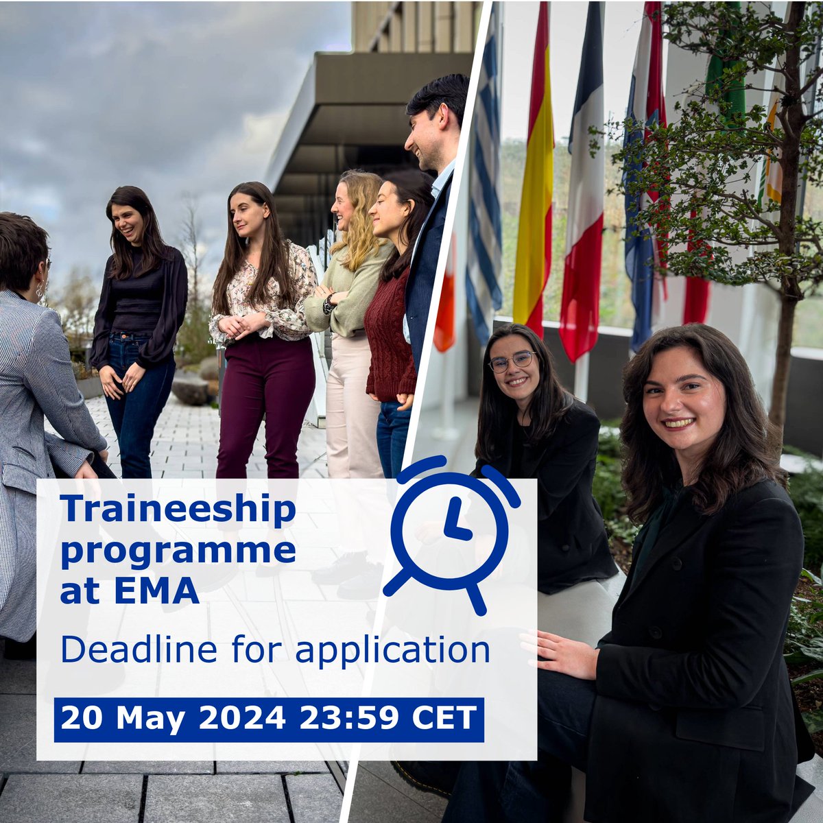 EPSO (@eu_careers) on Twitter photo ⏰ Only a few days left! Seize the opportunity to launch your career with <a href="/EMA_News/">EU Medicines Agency</a> traineeship programme!
❗Applications are closing on 20 May 👇
bit.ly/3a6GxeB
#EUTraineeship #EMATraineeship ⏰ Only a few days left! Seize the opportunity to launch your career with <a href="/EMA_News/">EU Medicines Agency</a> traineeship programme!
❗Applications are closing on 20 May 👇
bit.ly/3a6GxeB
#EUTraineeship #EMATraineeship