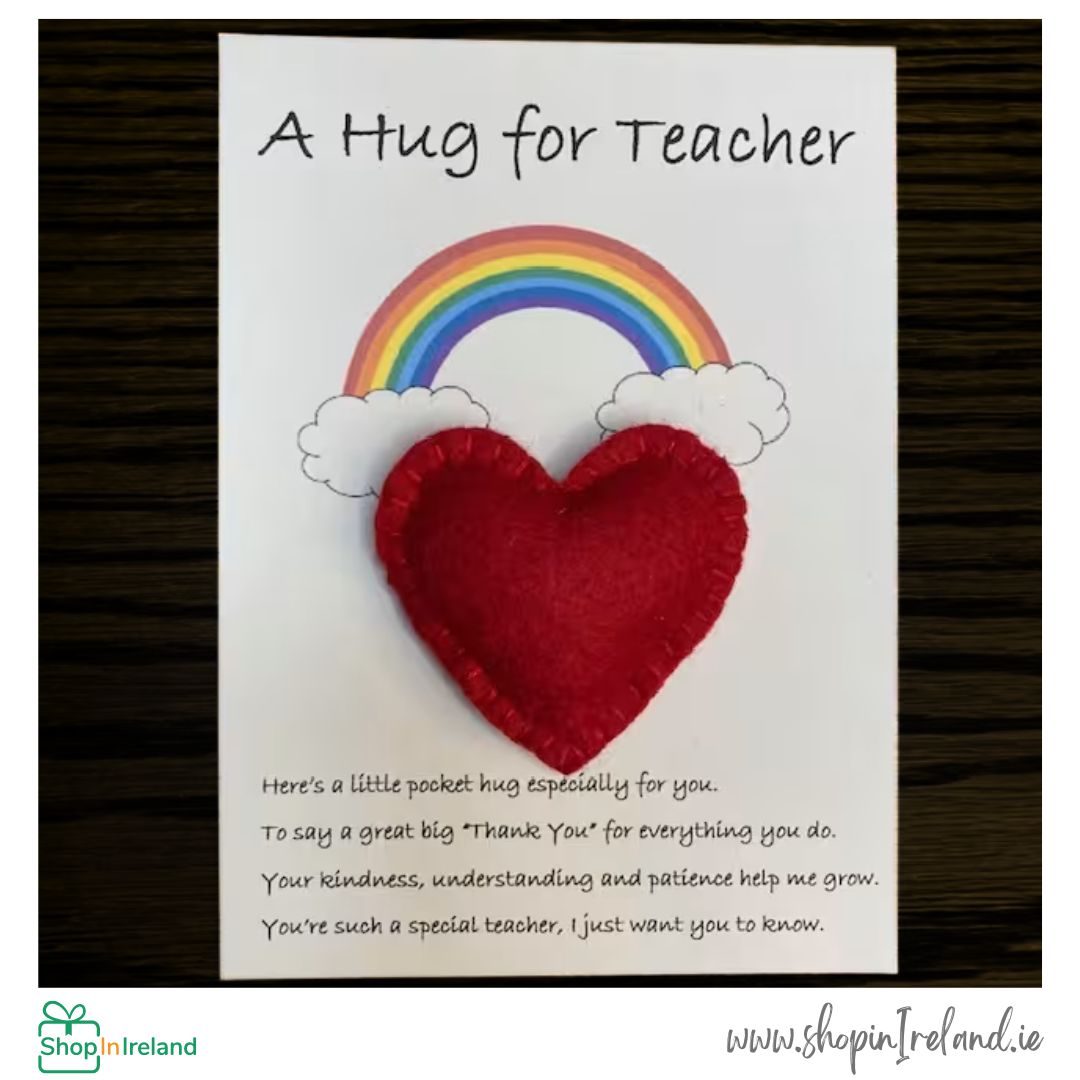 This hand embroidered 100% wool felt pocket hug comes with a poem on a card which makes a beautiful keepsake. This is a very thoughtful way to thank a special teacher or SNA. shopinireland.ie/pocket-hug-han… #shopinireland #supportirishbusiness #shoplocal #teacher #sna