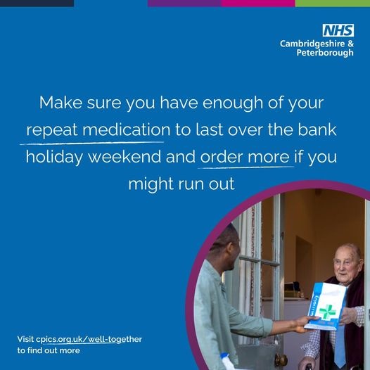 🔔 The next bank holiday is approaching, and pharmacies may require up to seven days to process repeat prescriptions. Ordering your repeat prescriptions in advance is crucial to avoid running out of medication during the bank holiday weekend (25-27 May)🌱. #NHSPrescriptions