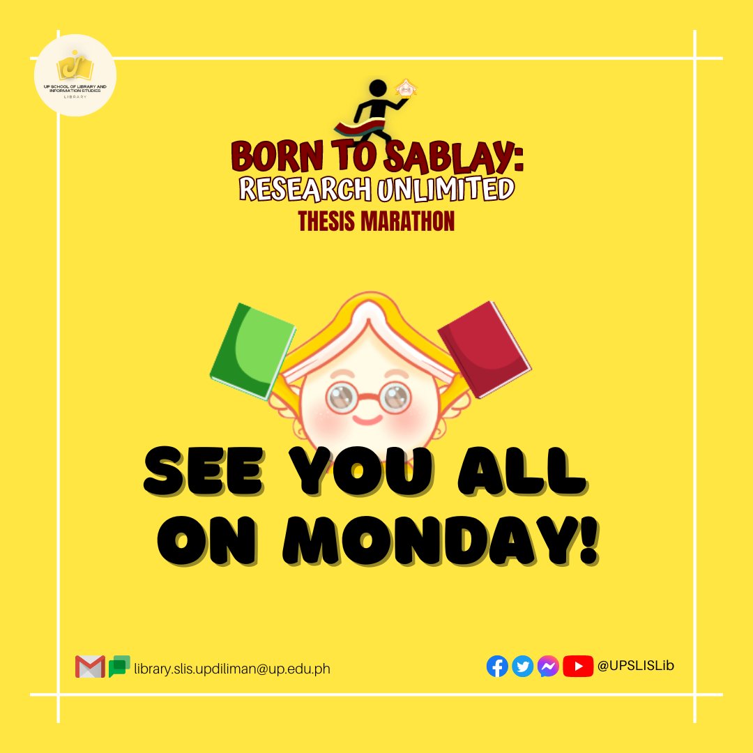 Heads up, Beshy!
Please note that the 𝗪𝗔𝗥𝗠-𝗨𝗣 (Waymarks for Advancing Research Manuscripts to Unpublished Papers) session has been moved to a later date. Stay tuned for the new schedule.
#SLISLibGanap #SLISLib24K #BTSRUn #BornToSablay #ThesisMarathon #AnikAnikMaking