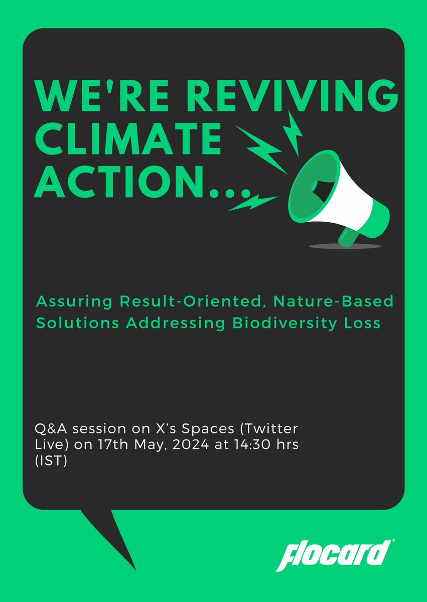 Date: 17th May 2024 (Friday)
Time: 14:30 hrs (IST) onwards
Venue: X's Spaces (Twitter Live)

Join us for an exciting discussion on X's Spaces lnkd.in/dew33f53

#sustainability #ClimateActionNow #NaturebasedSolutions #CarbonFootprint #Trees #GlobalGoals  #TwitterSpace
