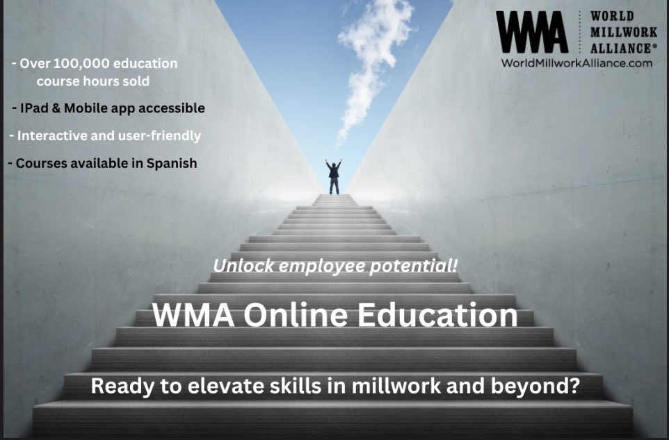 Unlock Employee Potential with WMA Online Education!
 
Ready to elevate skills in millwork and beyond? Let's shape the future of millwork together!

Learn more at worldmillworkalliance.com/online-educati…
 
#WMA #WorldMillworkAlliance #OnlineEducation #millwork