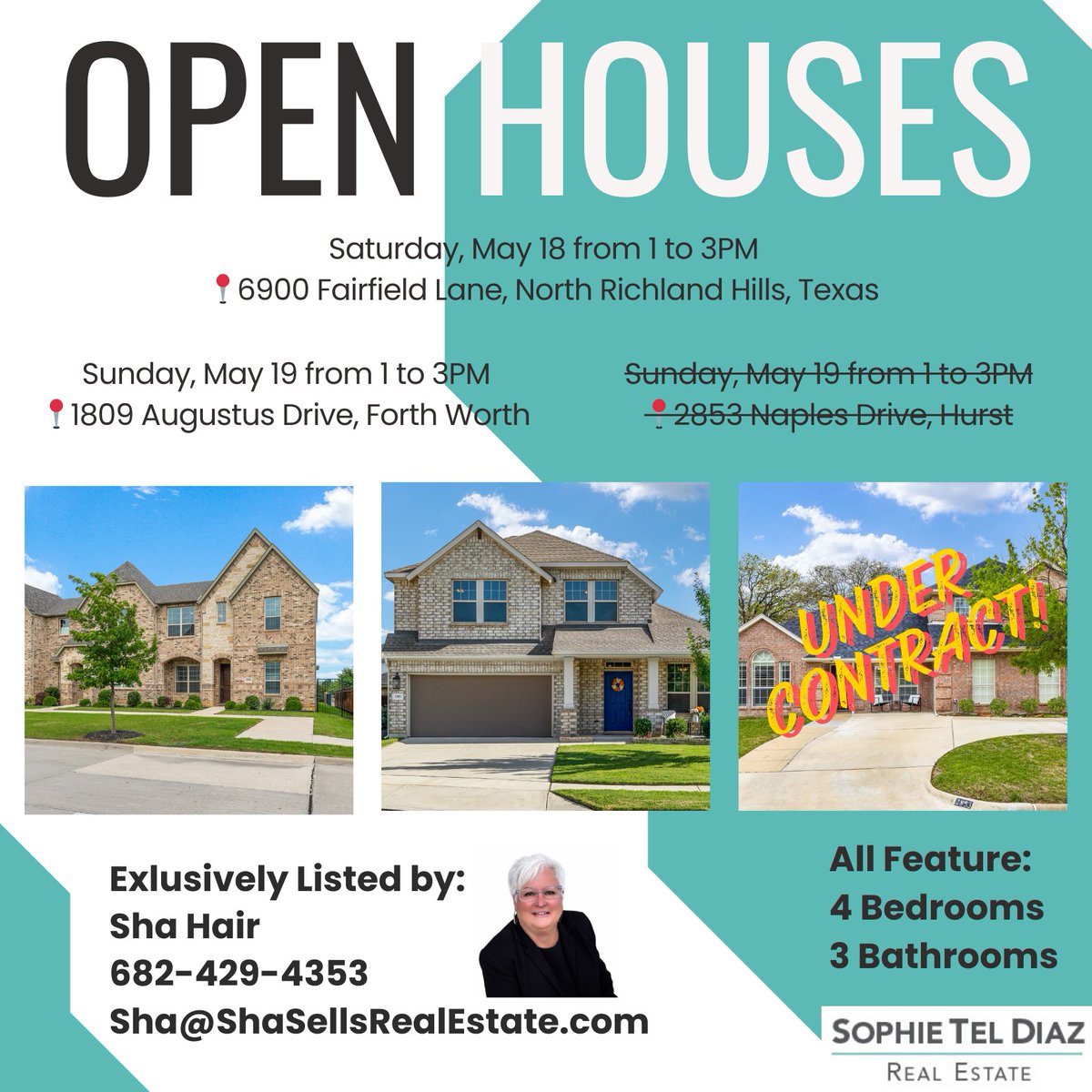 THIS WEEKEND!
Saturday, May 18 from 1 to 3PM
📍6900 Fairfield Lane, North Richland Hills
Sunday, May 19 from 1 to 3PM
📍1809 Augustus Drive, Forth Worth
📲Call or Text Sha at 682-429-4353
#openhouse #openhouses #dfwrealestate #texasrealestate #shahairrealtor #shasellsrealestate