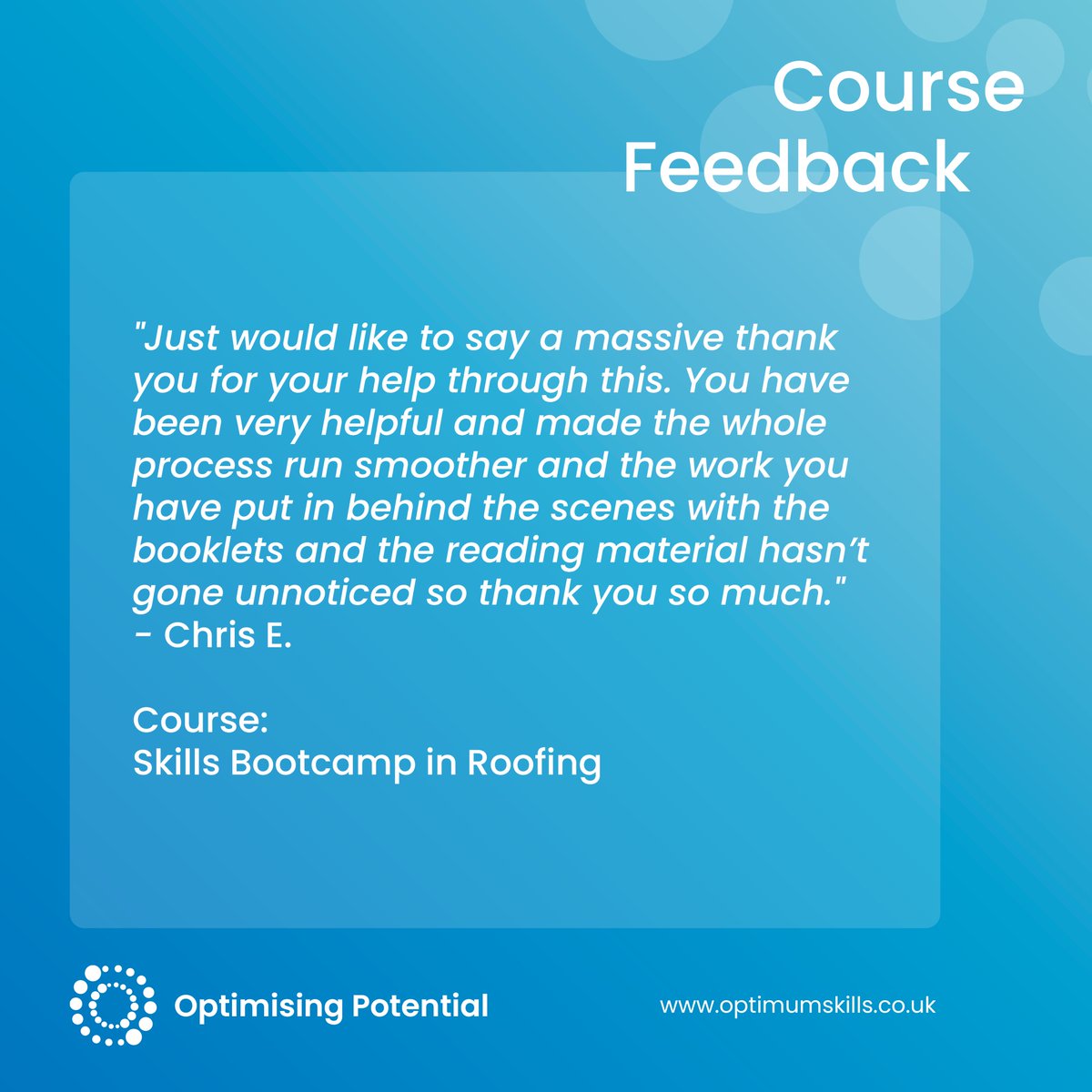 Some great feedback for our own Chris Messenger, Roofing Apprenticeship Tutor, from one of his learners who is very grateful for the support he's received to complete his roofing NVQ! ⭐ 

#CourseFeedback #SuccessStories #SkillsBootcamps #SkillsForLife