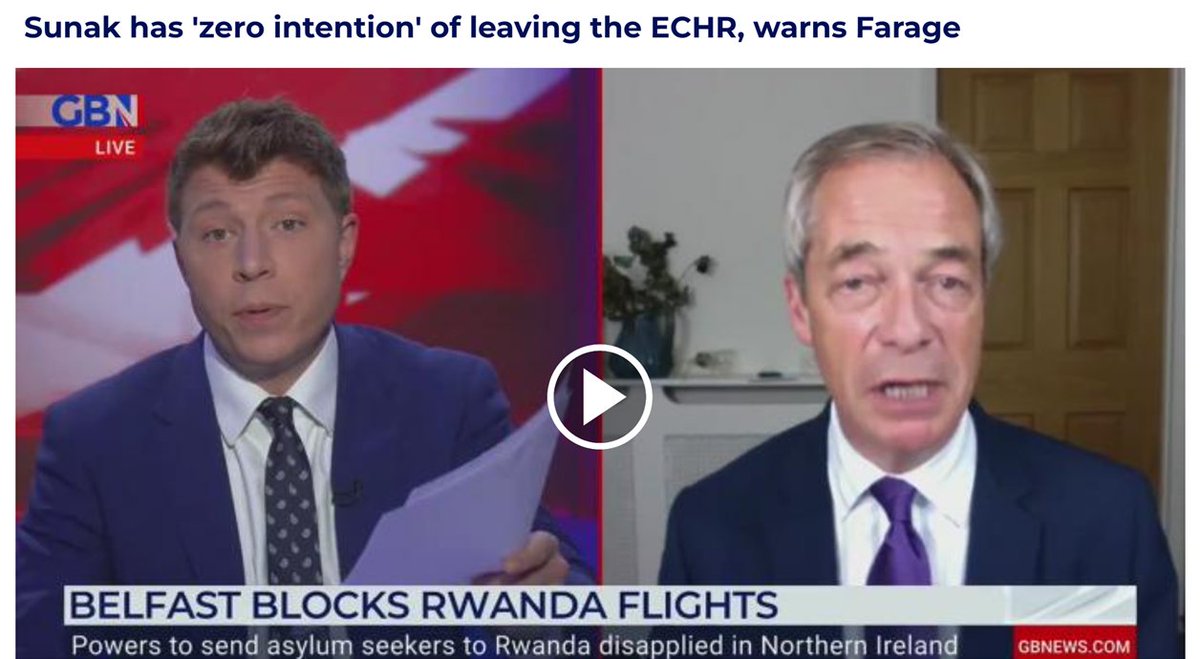 Given the ECHR was set up after WW2 to help thwart any future rise of the fascists, we should never entertain anyone who pushes for the UK to leave it. Farage, the orange fascist traitor's mate, uses the word 'warns' over Sunak saying he has no intention of taking us out...🤔