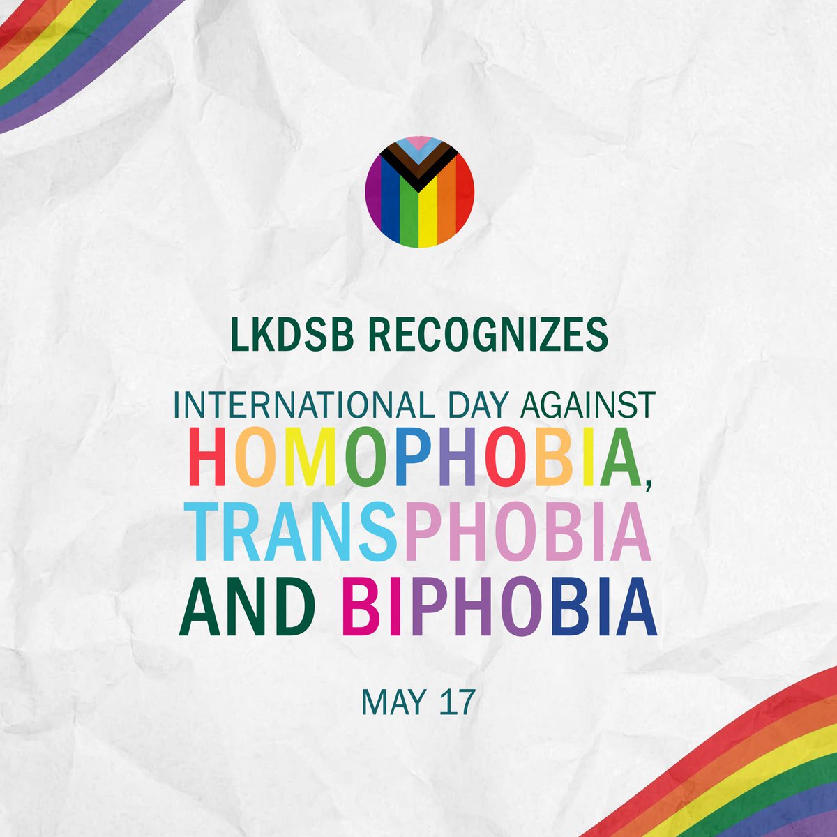 On May 17, 2024, the Lambton Kent District School Board (LKDSB) recognizes the International Day Against Homophobia, Transphobia and Biphobia (IDAHOTB).
 
For more information, please visit: bit.ly/LKDSB_IDAHTB