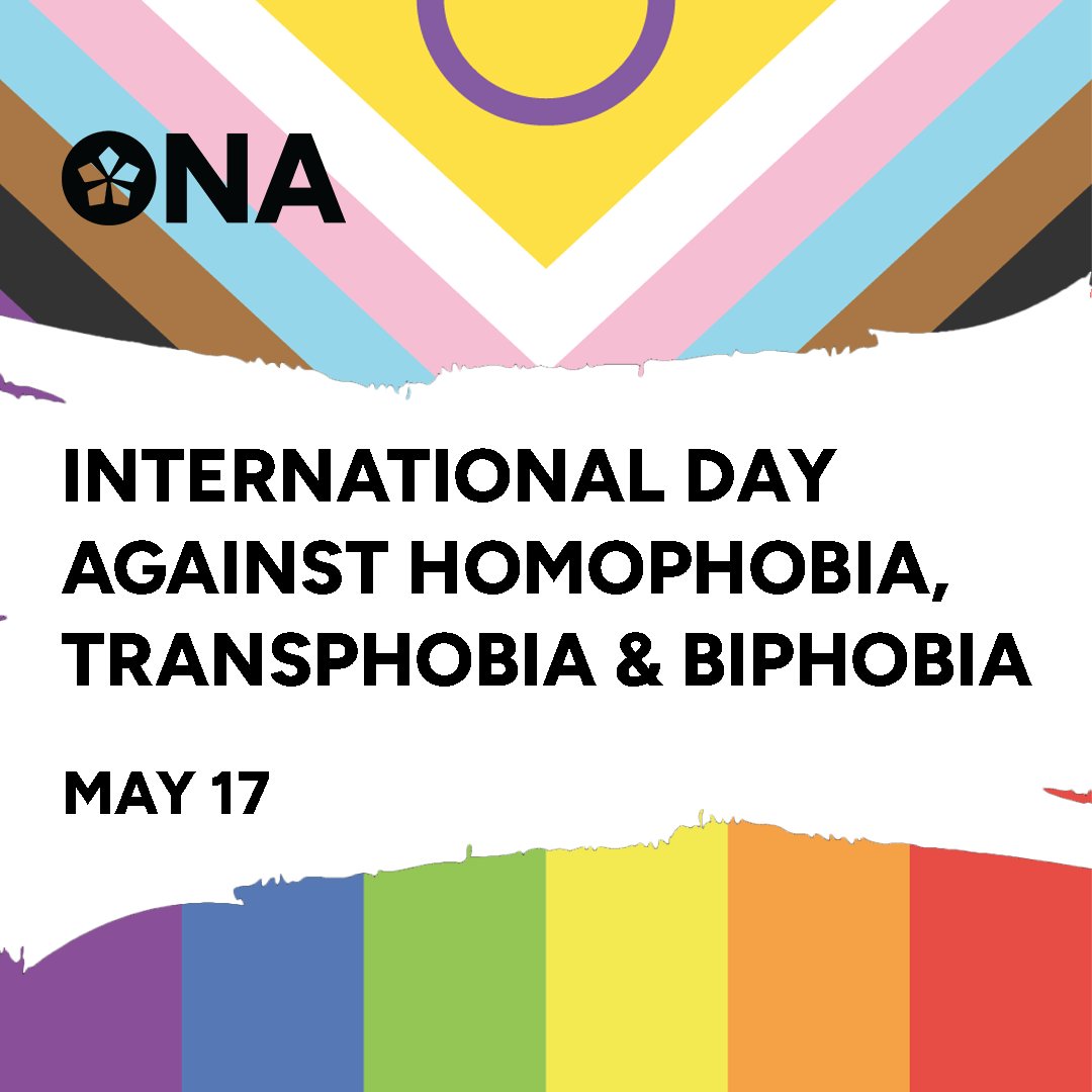 The Ontario Nurses’ Association is proud to recognize and support the diversity of our members and staff, and to join in the fight against discrimination based on an individual’s sexual orientation and/or gender identity on this #IDAHOTB. Learn more: ona.org/news-posts/ida…
