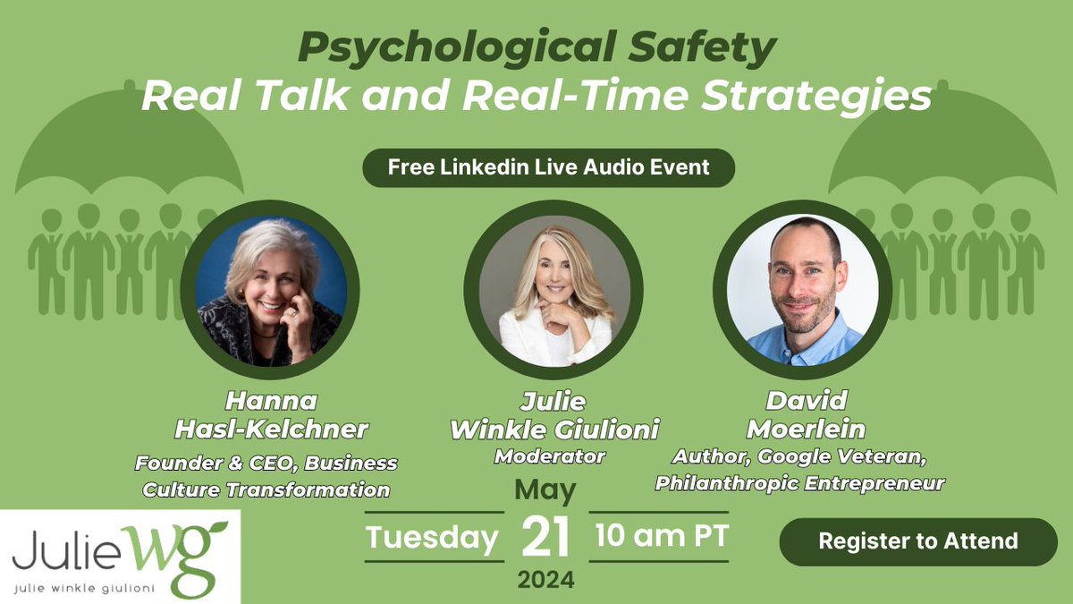 How can busy leaders and executives embrace the moment and cultivate a culture that supports sustainable and humane results? May 21st at 10PT. Reserve your spot now!

Discover how #fairness matters

#TGIF #psychologicalsafety @Julie_WG
linkedin.com/events/7125894…
