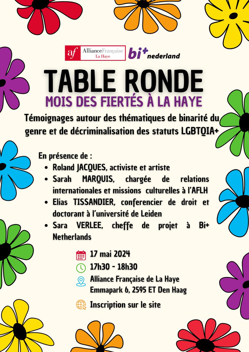 À l’occasion du mois des fiertés 🏳️‍🌈, nous organisons une table ronde le vendredi 17 mai 2024 animée par Sarah Marquis, avec comme invités Roland Jacques, Elias Tissandier, Sara Verlee !

Plus d'infos par ici ➡️
instagram.com/p/C6yL_Jdoy4n/…