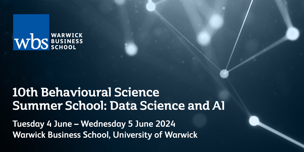 🚨 Final chance to register: deadline Mon 20 May Learn from exciting speakers with experience applying #DataScience and #AI at @10DowningStreet, the UN World Food Programme @WFPVAM and @bankofengland 📅 4-5 June 2024 📍@WarwickBSchool, UK Sign up here: warwick.ac.uk/fac/soc/wbs/su…