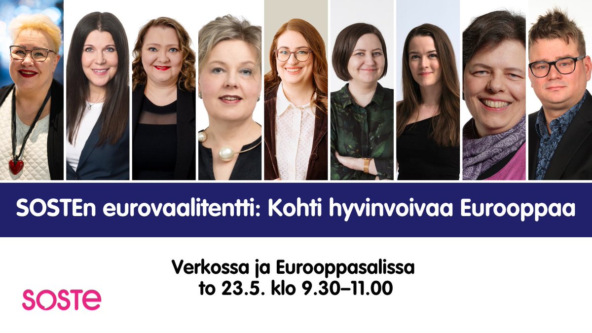 Miten EU:ta viedään oikeaan suuntaan? Entä mikä on kansalaisyhteiskunnan tila Euroopassa? Tule mukaan seuraamaan SOSTEn eurovaalitenttiä to 23.5. klo 9.30–11! Lisätiedot ja osallistumisohjeet löydät SOSTEn verkkosivuilta 👉 soste.fi/tapahtuma/sost… #eurovaalit #EUvaalit