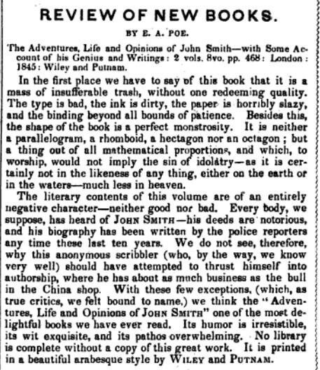 #OTD 1845 the 'New York Town' published a parody of Poe's alternating praise-and-bash style of literary criticism:
