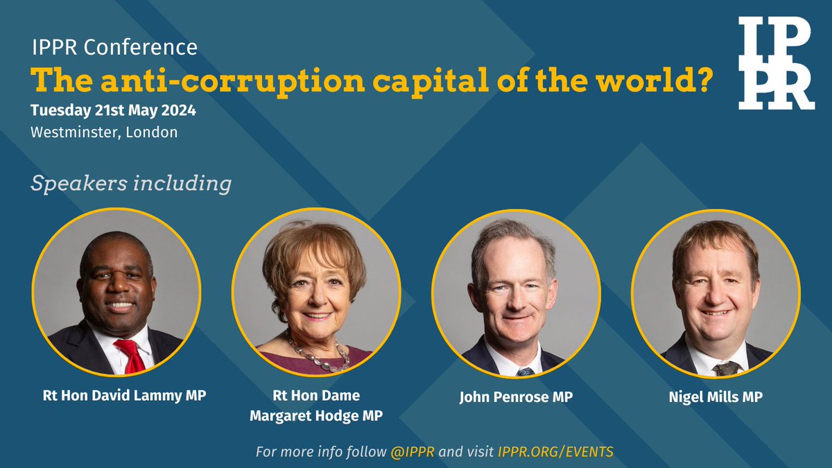 There's still time to register for our kleptocracy conference tomorrow! Speakers include: 👉 @DavidLammy 👉 @margarethodge 👉 @JohnPenroseNews 👉 @nigelmills Sign up here: ippr.org/events/combati…