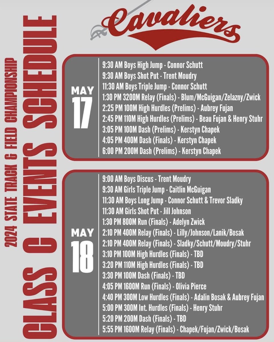 Cavs in action today at the NSAA Class C State Track Meet