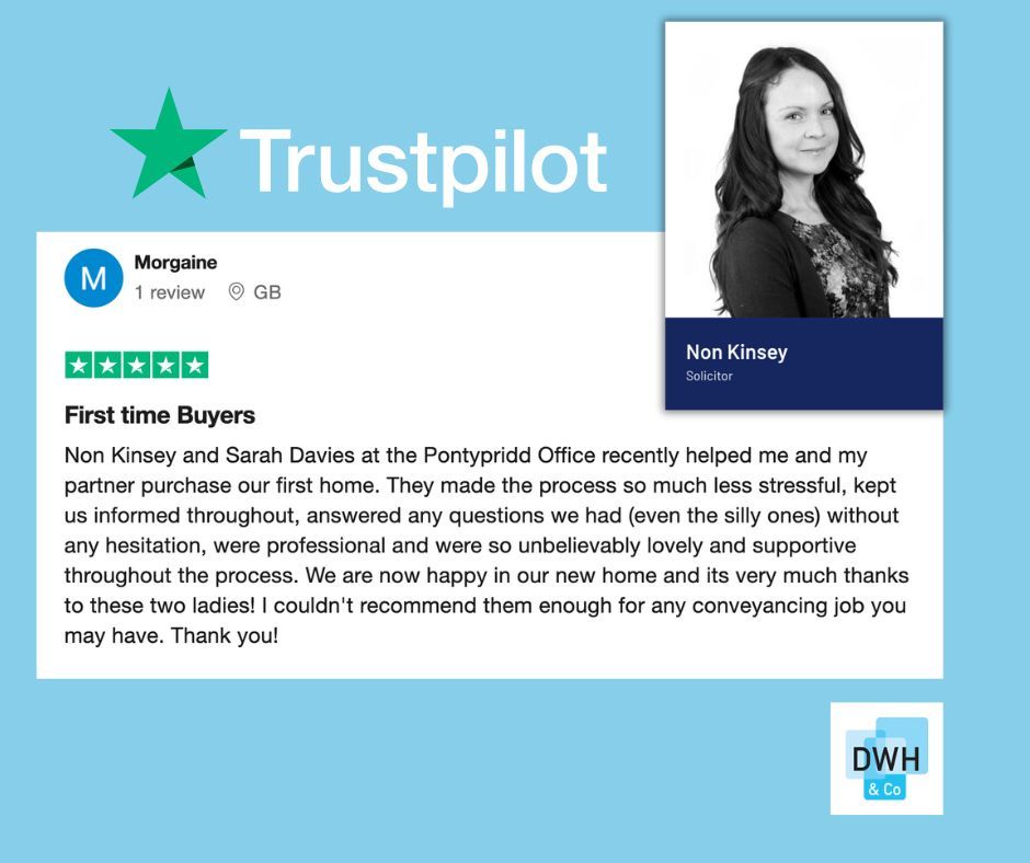 ⭐️ What a lovely way to end the week with this wonderful @Trustpilot review for our Non Kinsey and Sarah Davies in the Pontypridd office! ⭐️
We're glad you're enjoying your new home Morgaine! 
#HappyClients #DavidWHarris #TrustpilotReviews #Solicitors #SolictorPontypridd