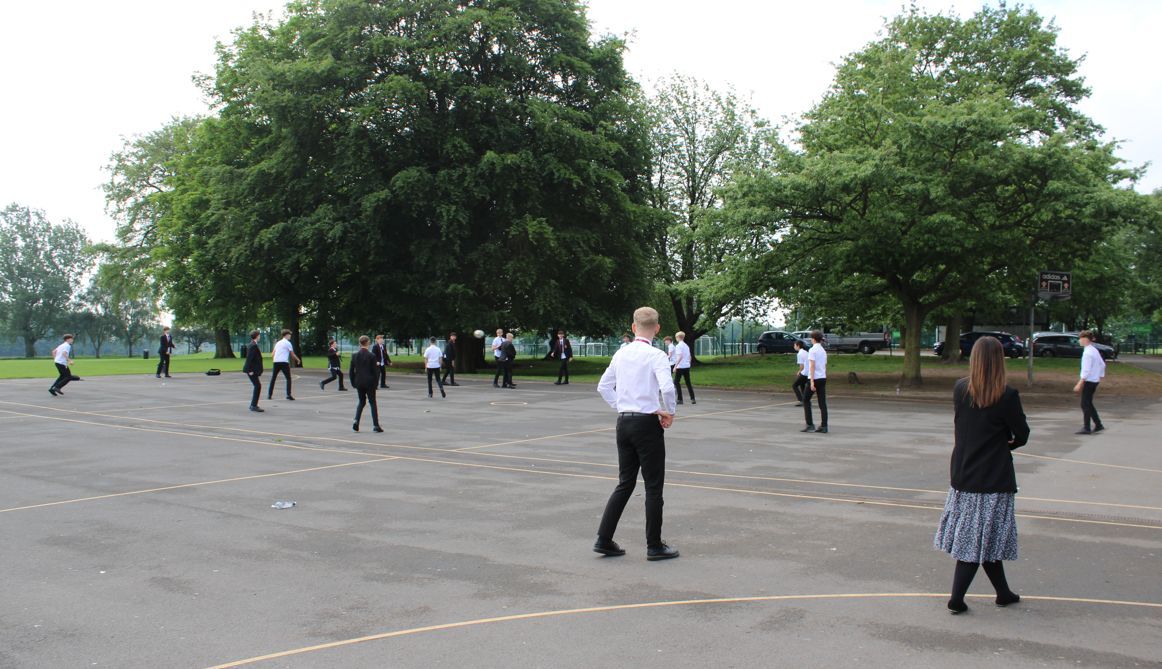 Miss Melia and Mr Dickinson's Forms moving for their mental health this morning during Form Time!