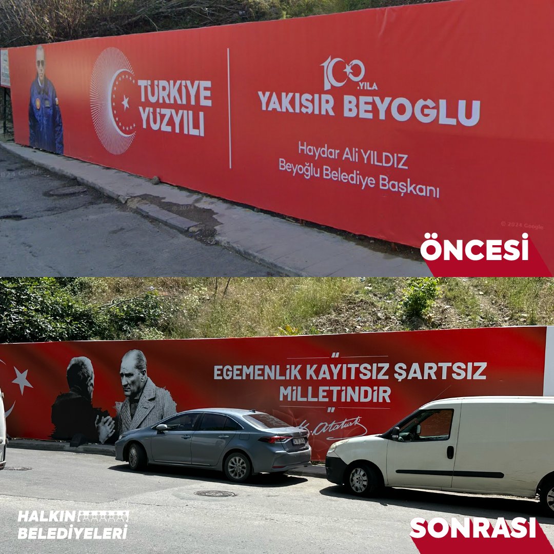 AKP'den CHP'ye geçen Beyoğlu Belediyesi'nde bulunan AKP İl Başkanlığının önündeki billboardun öncesi ve sonrası...