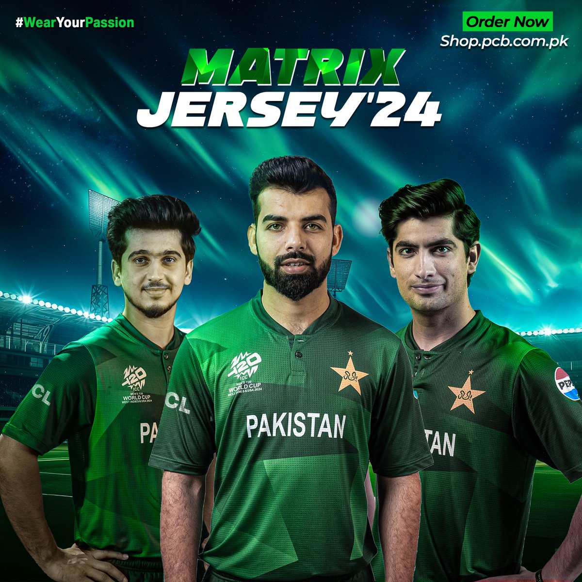 Order the Matrix Jersey'24 now and proudly #WearYourPassion for Pakistan cricket! 🇵🇰🌟

Get shopping at shop.pcb.com.pk 🚨