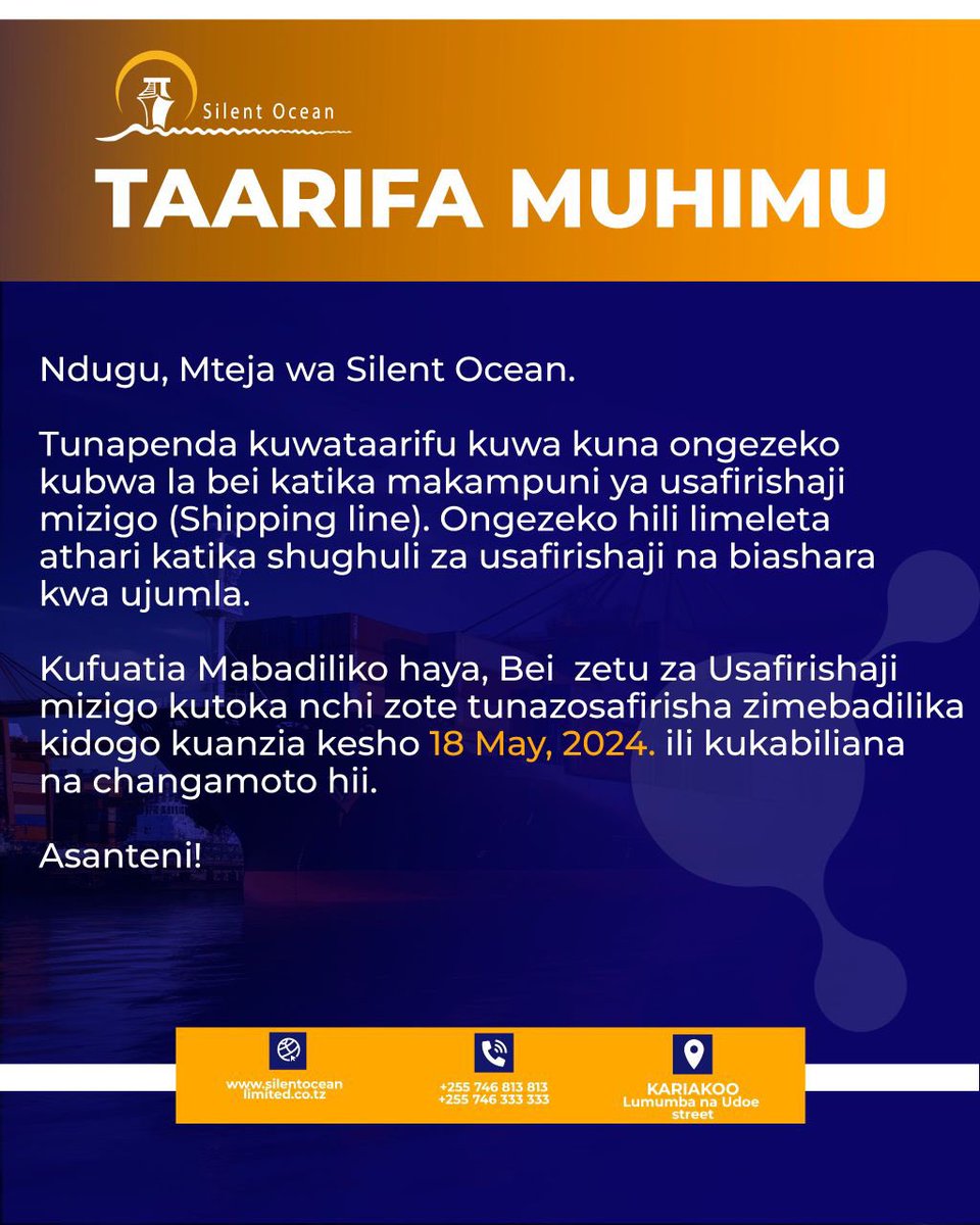 TAARIFA MUHIMU. 🤝

#SimbawaBahari
#20YearsExperience