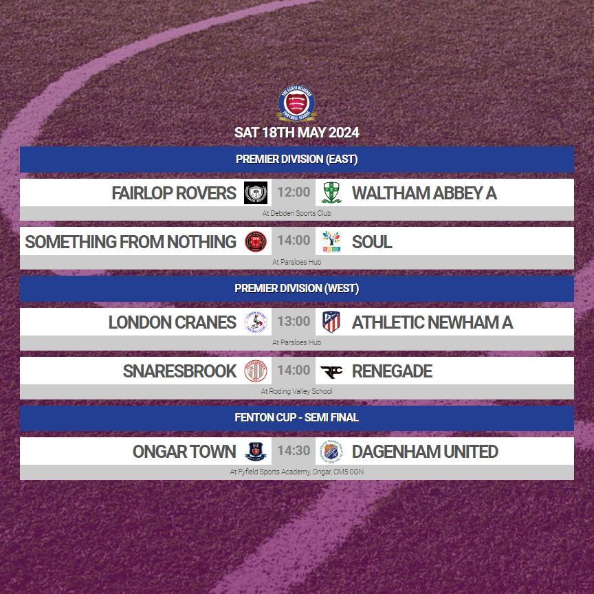 EssexAllianceFL's tweet image. 𝙒𝙀𝙀𝙆𝙀𝙉𝘿 𝙋𝙍𝙀𝙑𝙄𝙀𝙒 / #Week40

We reach the big 4️⃣0️⃣ in terms of weeks, the penultimate weekend of the football season

4 league fixtures taking place tomorrow, along with some #FentonCup semi-final action at a brand new venue

#EAL