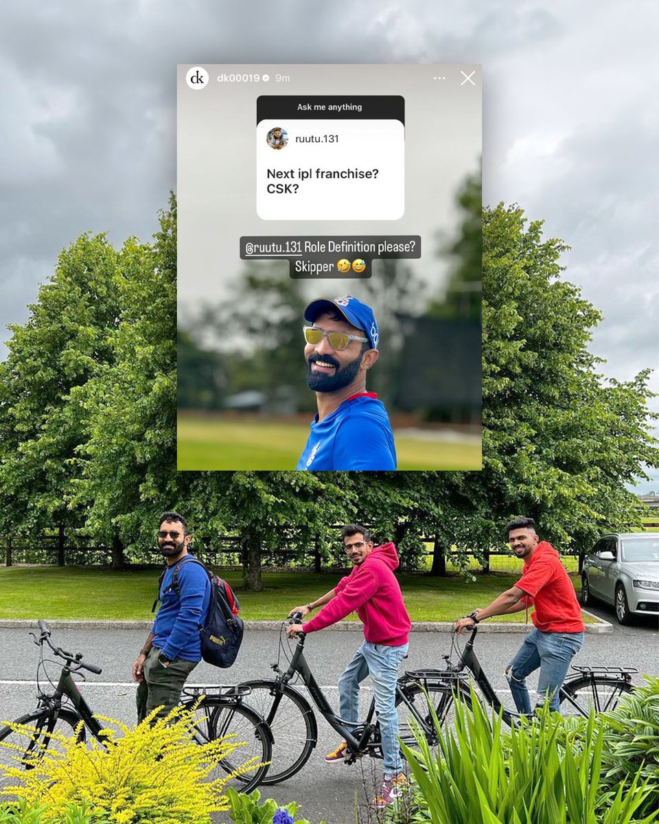 Bicycle rides ➡️ Banters! 
The Bond Continues! 

PS: Thank You, @yuzi_chahal for the picture! 🤩📸 
@DineshKarthik 
@Ruutu1331