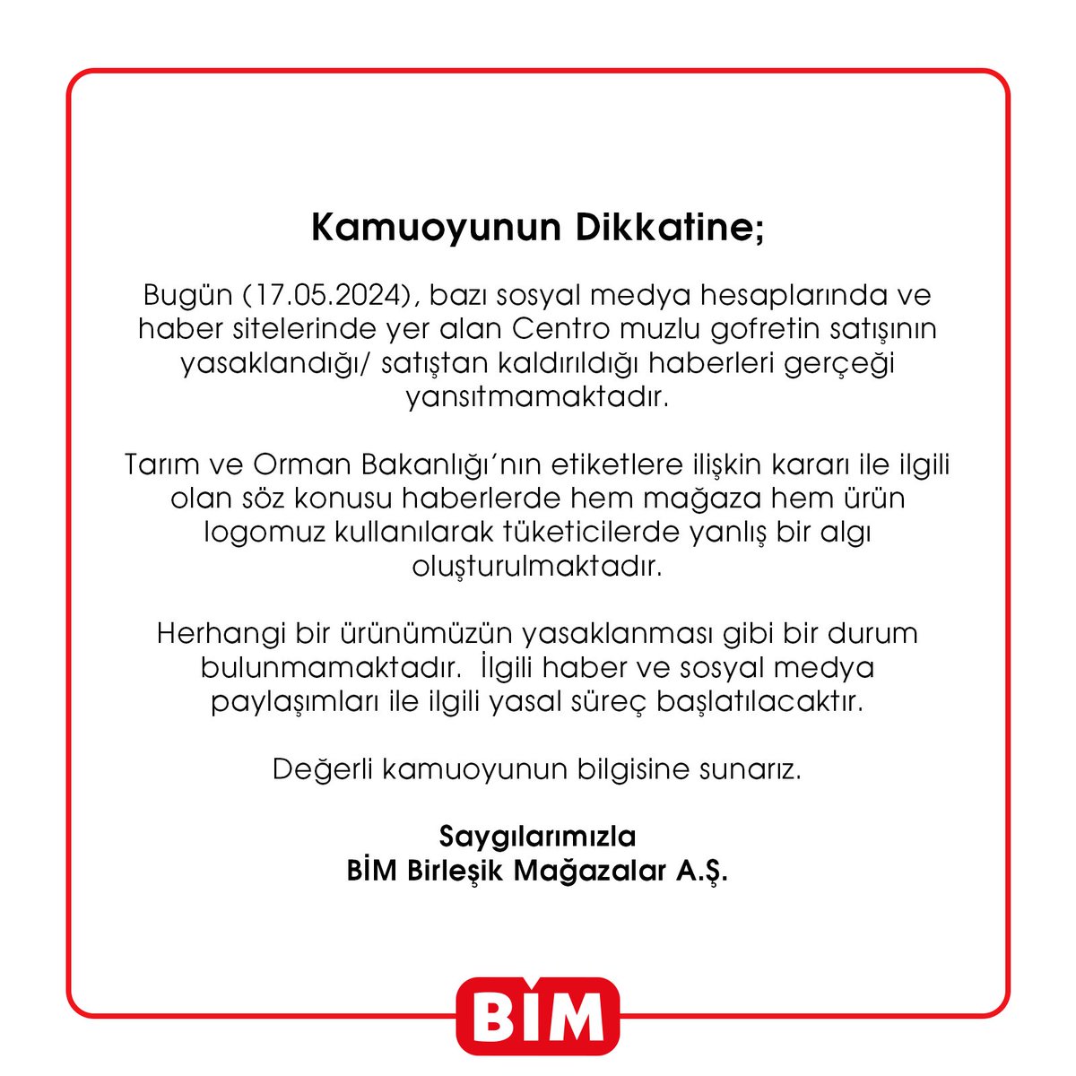 Değerli kamuoyunun bilgisine sunarız.