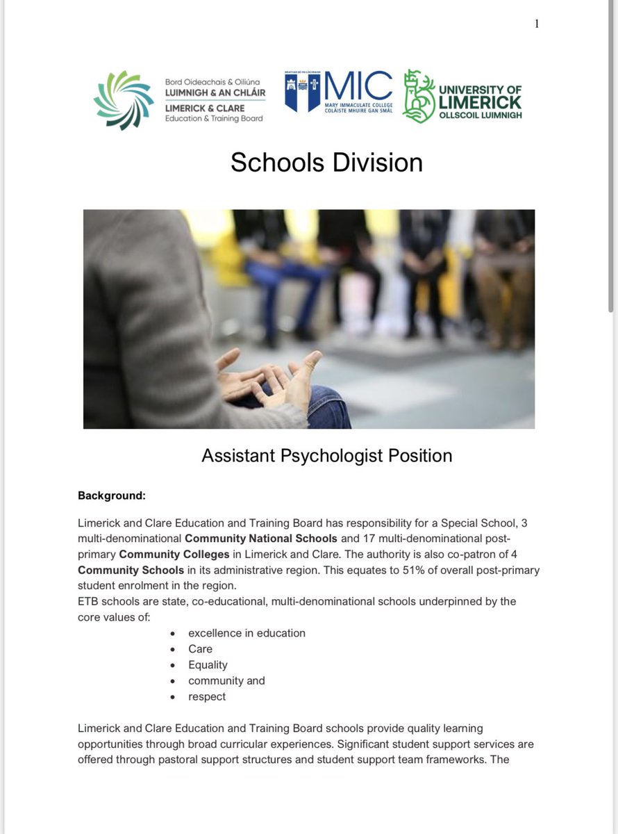 📣Assistant Psychologist Positons available with @LCETBSchools #jobfairy Also engage with a research project with @ScyLabIE in the role. Complete an on-line application form via this link no later than 5.00 p.m. on the 4 June 2024.  docs.google.com/forms/d/e/1FAI…