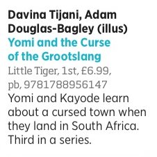 And we are going to South Africa 🇿🇦 for book 3 of the Nkara Chronicles. So happy to see YOMI AND THE CURSE OF GROOTSLANG included in the @thebookseller Children's August's previews put together by @CharlotteLEyre The cover is coming.... 🐘🐘🐘🐍🐍🐍