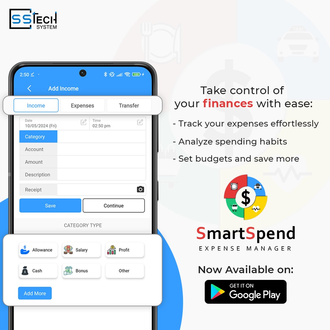 sstech_system's tweet image. Say hello to SmartSpend: Expense Manager App, now available on the Play Store! 📱✨

Download today and start your journey to smarter spending! 💰
play.google.com/store/apps/det…

#SmartSpend #ExpenseManager #FinancialFreedom #Budgeting #Savings #NowAvailable #PlayStore #MoneyManagement