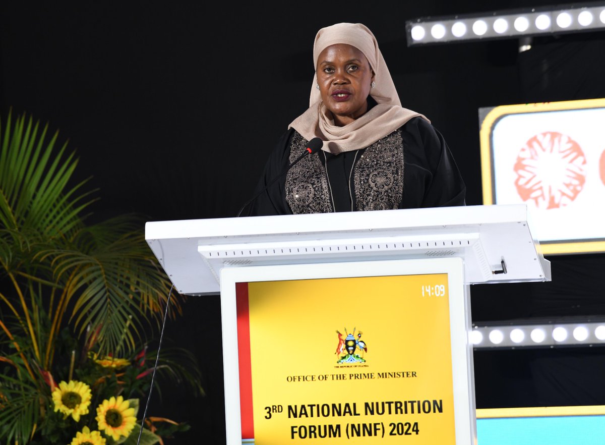 The chief guest at #NationalNutritionForum2024, @Rukianakadama, Uganda's Third Deputy Prime Minister, in her remarks, representing @OPMUganda @RobinahNabbanja reiterated @GovUganda's commitment to lead & be an active member in multi-sectoral nutrition initiatives.