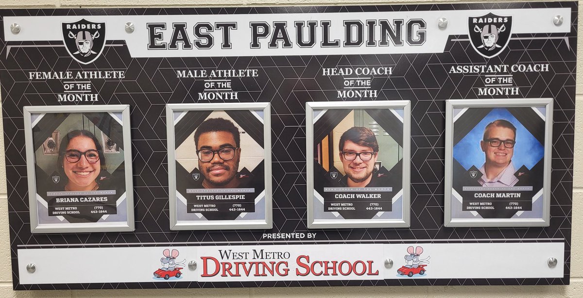 Congrats to our @eastpauldinghs Athletic Award winners for May!!! Special thanks to Ms. Young and West Metro Driving School!!! Female Athlete: Briana Cazares⚾️ Male Athlete: Titus Gillespie🎮 Assistant Coach: Josh Martin⚽️ Head Coach: Matt Walker🎮