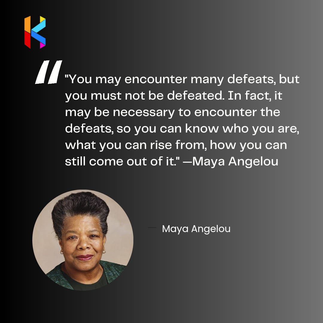 Find strength in this quote from the famous Maya Angelou. 💪🏾

The journey is not often a straight path but you have what it takes to come out strong amidst all the defeats you may be facing.

#quotes #mayaangelou #poet #author #writer