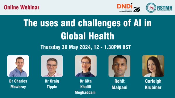 What are the uses and challenges of AI in #globalhealth? Join us at this @RSTMH webinar on applications, challenges, and considerations of using AI in prevention, treatment, and research. 📅30 May 2024 🕛12:00 BST 🔸Register ➡️ bit.ly/3UT7aYy