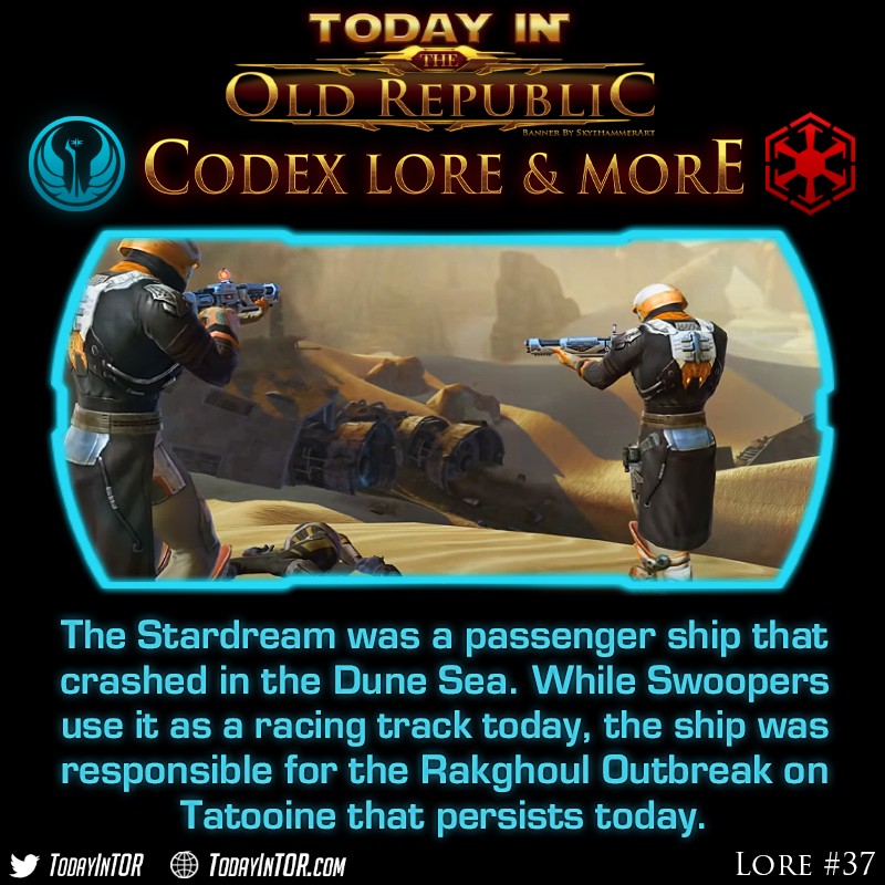 Did you know that the Rakghoul Plague in SWTOR returned to the Galaxy when the Stardream crashed into Tatooine?

From the burning ruins a galaxy spanning Rakghoul Plague spread quickly, causing the foundation of THORN!
Read More todayintor.com/2022/08/28/sta…

#swtor #starwars #kotor