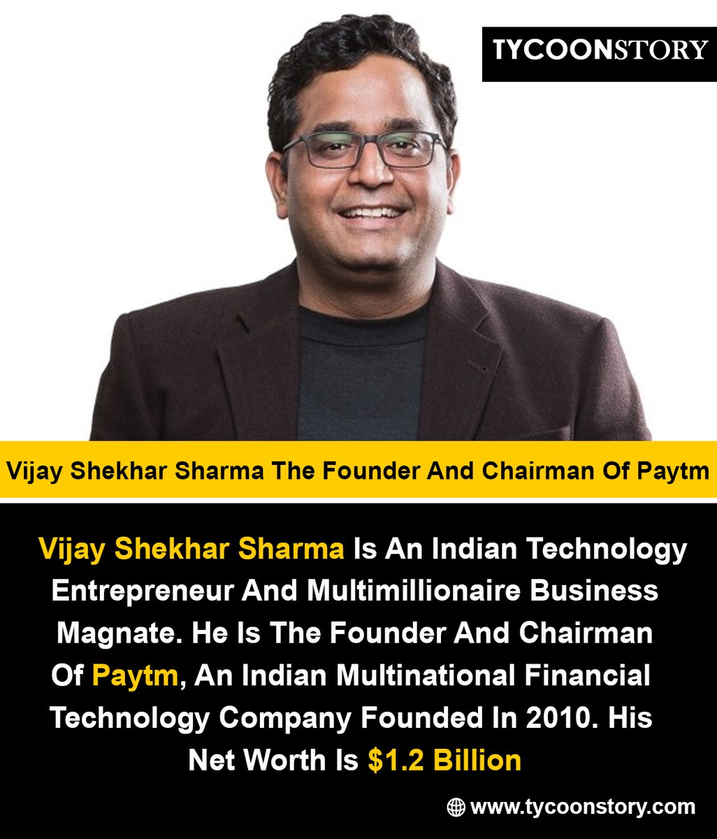 Vijay Shekhar Sharma The Founder And Chairman Of Paytm

#VijayShekharSharma #Paytm #Entrepreneur #StartupSuccess #Fintech #DigitalPayments #Innovation #Leadership #TechEntrepreneur
#StartupIndia #DigitalIndia @Paytm  

tycoonstory.com