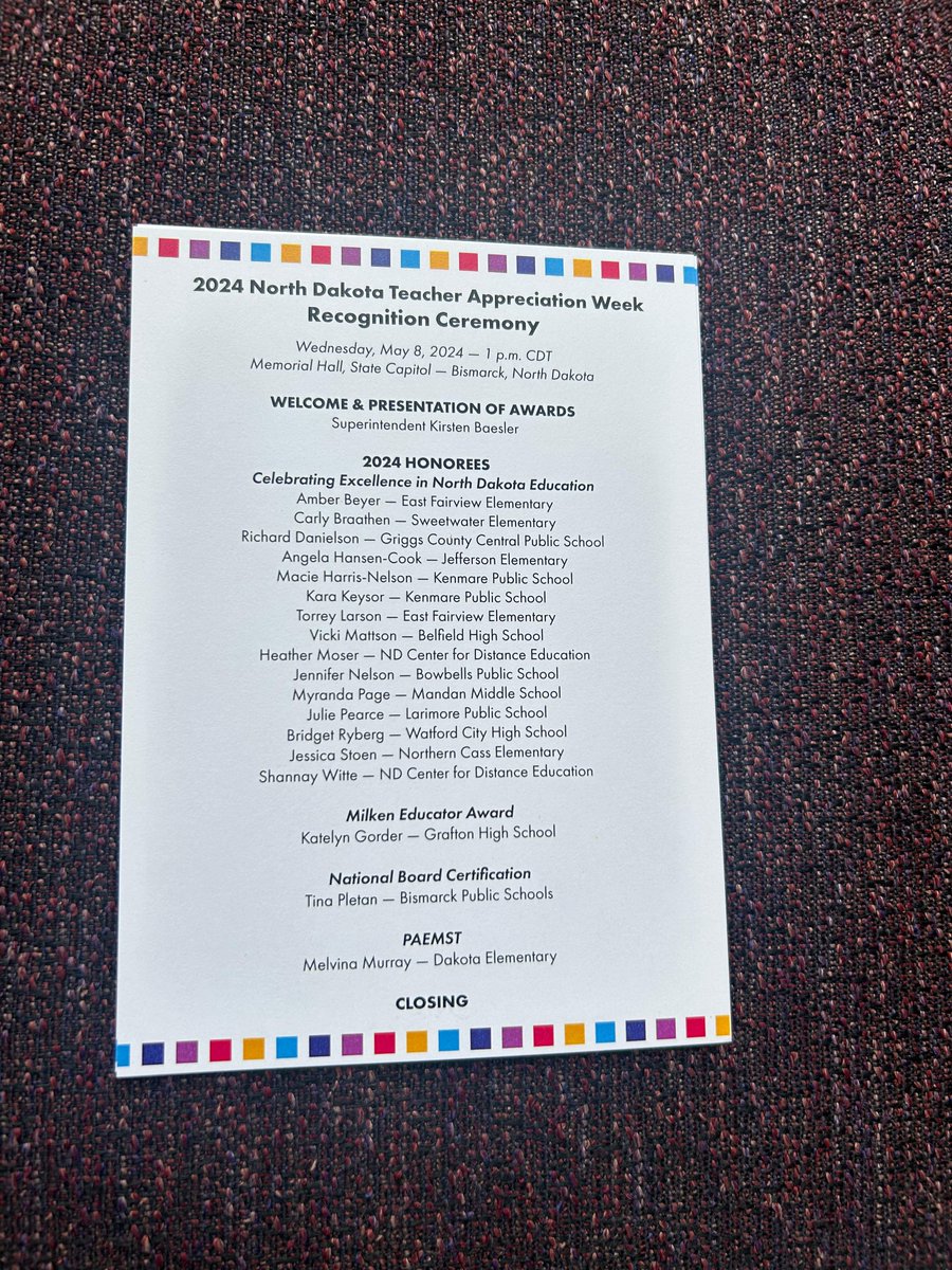 Congratulations to Jefferson Elementary School Instructional Coach Angela Hansen-Cook on being honored with the Excellence in Mentorship Award at the 2024 North Dakota Teacher Appreciation Week Recognition Ceremony!