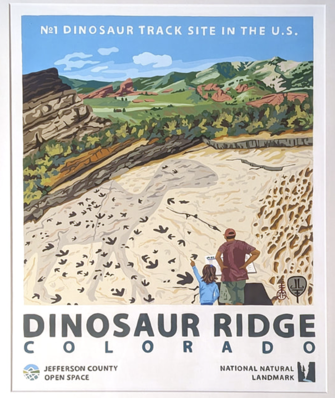 DinosaurRidgeCO's tweet photo. Happy #FossilFriday! We are delighted to present this commissioned depiction of the main tracksite at Dino Ridge by #localartist Julie Leidel. You can order prints on Julie's website and 20% will go to support our missions. https://t.co/ZCw4Y8AgYi https://t.co/rZR5JyE0Cm