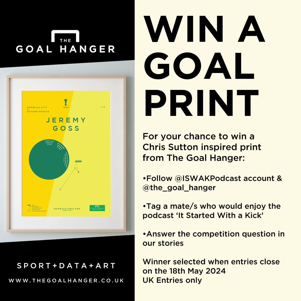 It Started With A Kick (@iswakpodcast) on Twitter photo 🏆🏆🏆🏆🏆
Win a print from <a href="/the_goal_hanger/">The Goal Hanger</a>
Head over to <a href="/ISWAKPodcast/">It Started With A Kick</a> on Instagtam to enter with a chance to win a <a href="/chris_sutton73/">Chris Sutton</a> related print
Good luck! 🏆🏆🏆🏆🏆
Win a print from <a href="/the_goal_hanger/">The Goal Hanger</a>
Head over to <a href="/ISWAKPodcast/">It Started With A Kick</a> on Instagtam to enter with a chance to win a <a href="/chris_sutton73/">Chris Sutton</a> related print
Good luck!