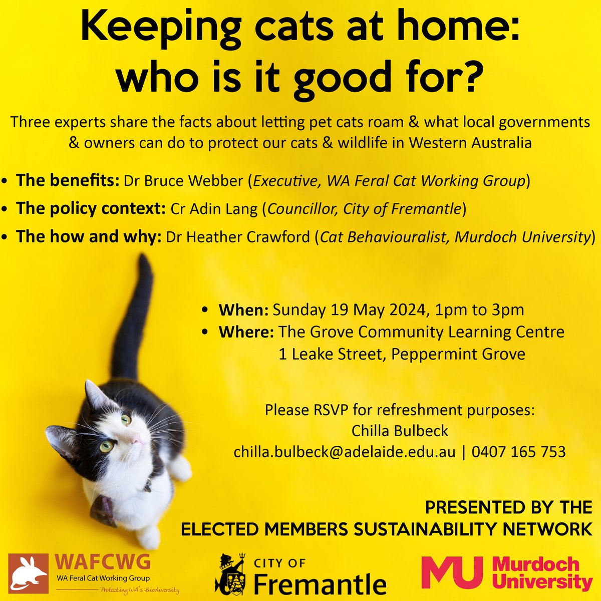 Come and hear the latest updates on the benefits for keeping pet cats safe at home. We will cover the benefits, policy context, and the how and why of responsible pet cat ownership. Details in the flyer below (please RSVP). #petcats #safeathome #responsiblepetownership #cats