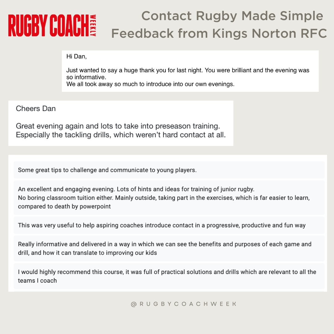 Events coming up at 

<a href="/lincoln_rfc/">Lincoln RFC</a> <a href="/LincolnMinisRFC/">Lincoln Minis Rugby</a> on 19th June Attacking Rugby Made Simple

and <a href="/TopshamRFC/">Topsham RFC</a> on 26th June Contact Rugby Made Simple

They are free. They start at 7pm. 

Sign up here:
rugbycoachweekly.net/rcw-events

Here's what the coaches said about Wednesday's event