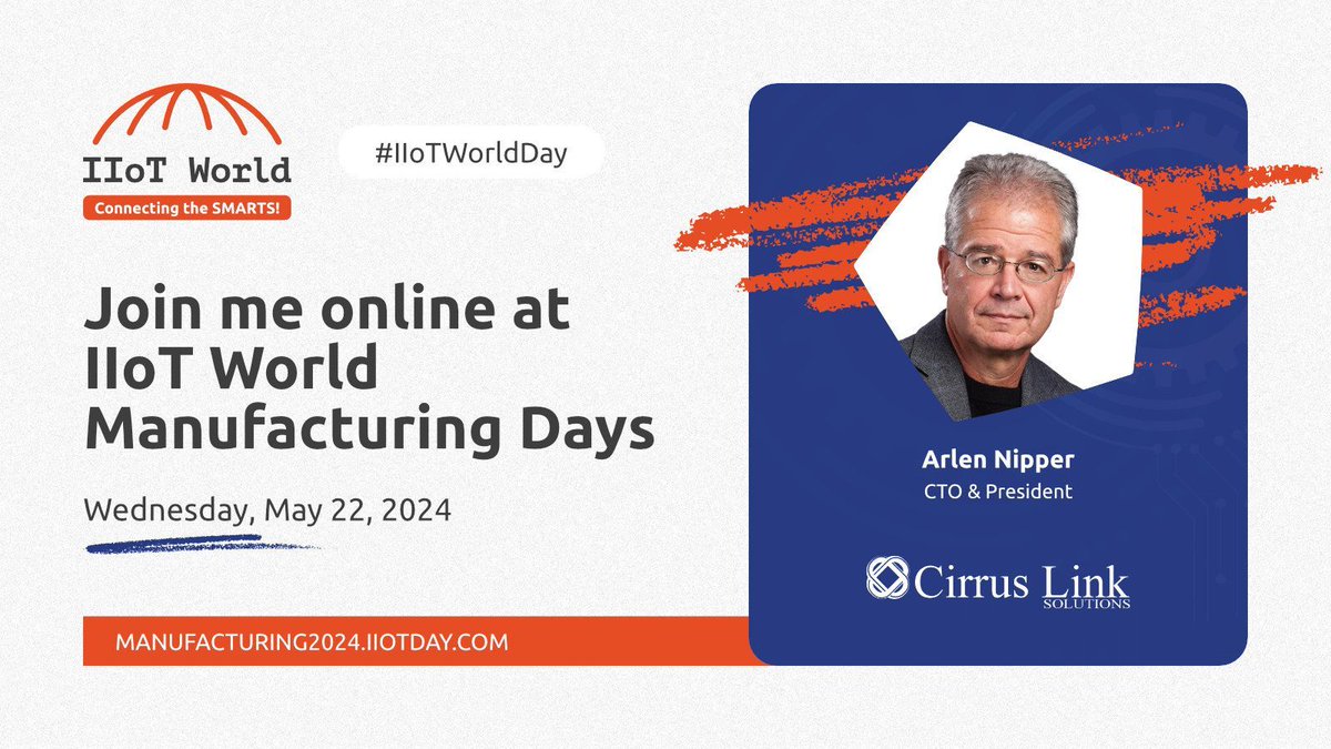 Have you registered yet? Don’t miss the session of @arlennipper - CTO & President of @CirrusLink! buff.ly/49lF0dW #sponsored #cirrus_iiot #manufacturing #machinelearning #artificialintelligence